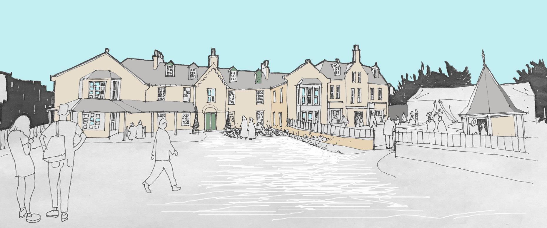 A concept Sketch by EJ:KN was created to show the possibilities for the future Huntly Arms. 