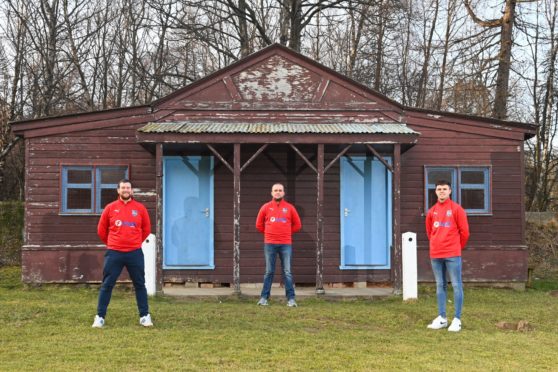 Chairman Jake Gordon, Manager Lee Donald and Captain Greig Donald at the Villa Park pavilion. It has served the club well, but a fundraising effort is underway to have it replaced.