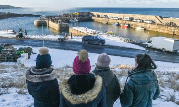 Scenes from Peaky blinders filmed at Portsoy harbour last month.