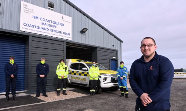 Senior coastal operations officer Calum Christie with members of the Macduff Coastguard crew.