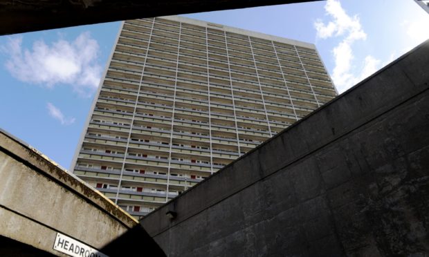 Seamount Court from the multi-storey car park in West North Street, also A-listed by Historic Environment Scotland