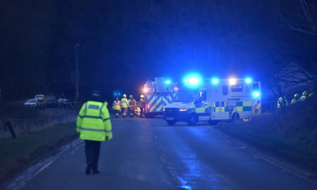 Emergency services at the crash on the A947 Fyvie to Aberdeen road