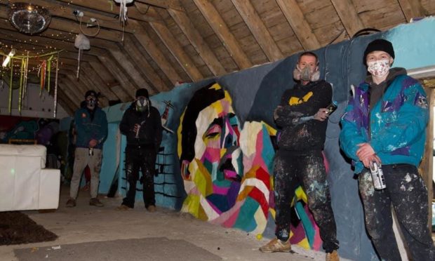 Graffiti artists Reckless, Skeps, Hobble, and Pliskie transform a barn near Ellon.