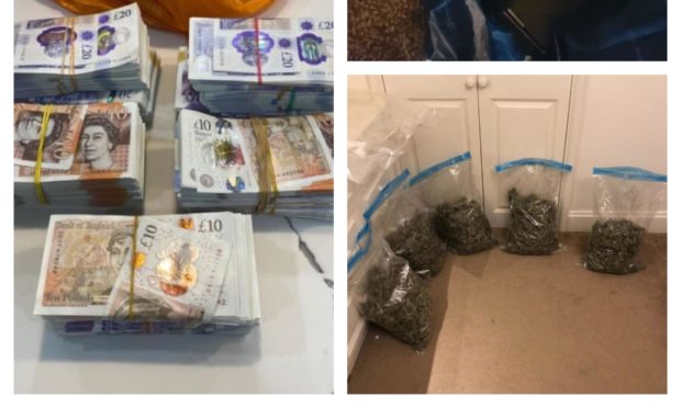 Drugs, cash and a gun were seized in UK-wide raids today.