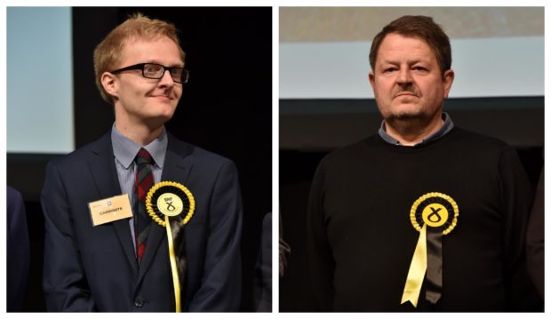 Aberdeenshire councillors Leigh Wilson, left, and Alastair Bews, right, when they were elected as SNP councillors in 2017. The pair have now joined the Alba party.