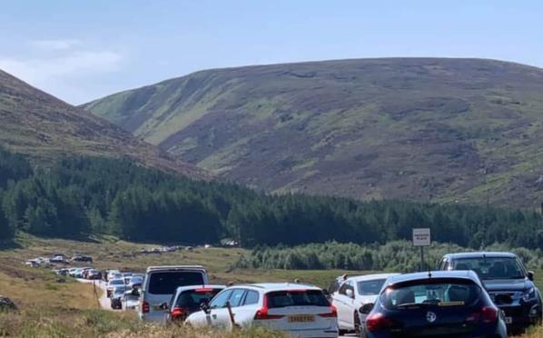 Busy traffic on the Loch Muick road. 