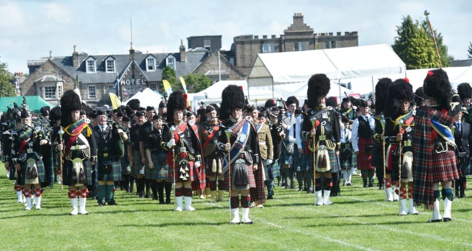 Mass Pipe Bands at the Aboyne Highland Games, 2019
Picture by Colin Rennie