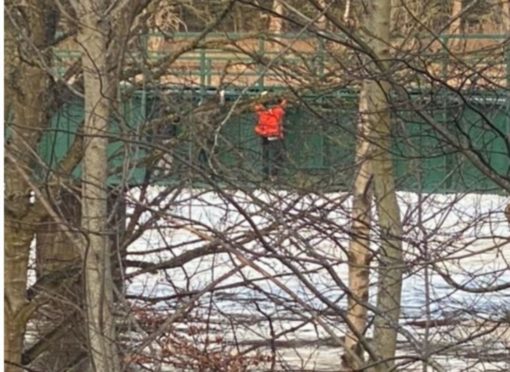 Children were spotted dangerously climbing on the bridge over the River Don at Port Elphinstone on February 21