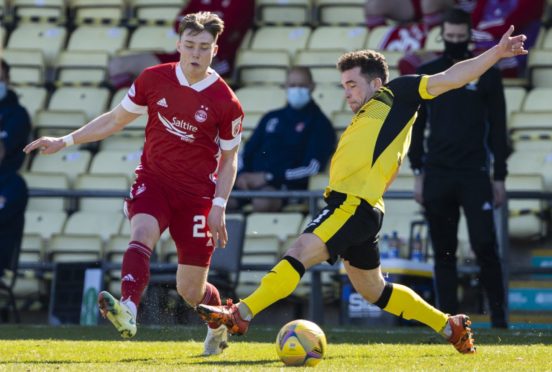 Ethan Ross in action for Aberdeen against Dumbarton.