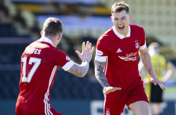 Callum Hendry celebrates his goal at Dumbarton on Saturday