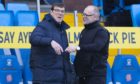 Kilmarnock manager Tommy Wright (left) and Ross County manager John Hughes at full-time.