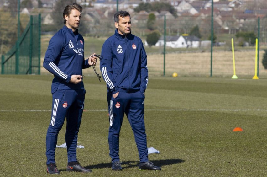 New Aberdeen manager Stephen Glass (R) and assistant first-team coach Allan Russell.
