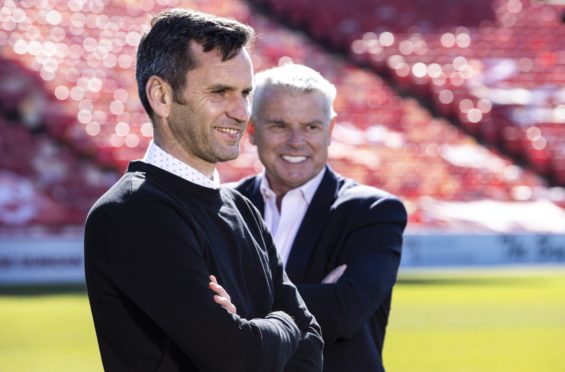 Aberdeen manager Stephen Glass with chairman Dave Cormack.
