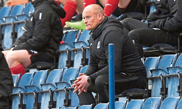 Elgin City manager Gavin Price in the stand at Falkirk Stadium.