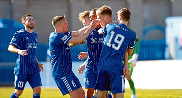 Peterhead's Hamish Ritchie celebrates after scoring the second.