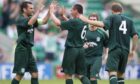 Stephen Glass and Scott Brown celebrate together during their time at Hibernian.