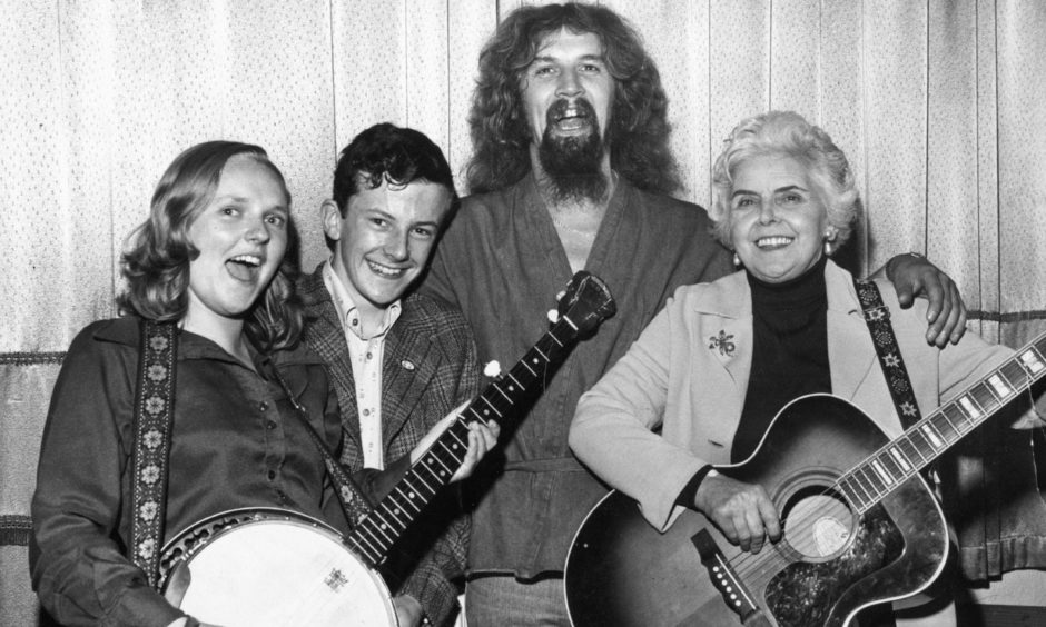 Billy Connolly with the three winners of the P&J's Meet the Big Yin  competition at the Music Hall in 1975. The winners were Diane Paterson, Graham Reid and Jean Irwin.