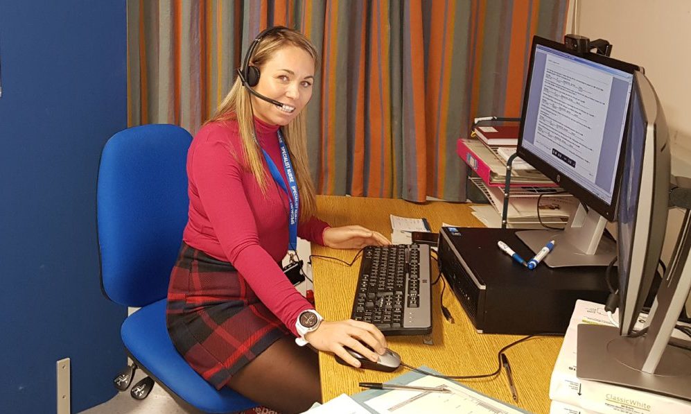 Specialist nurse Charlene Campbell using the Near Me video consultation system at NHS Tayside.