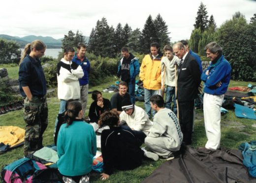 The Duke of Edinburgh visiting the Outward Bound centre in Loch Eil in 1991