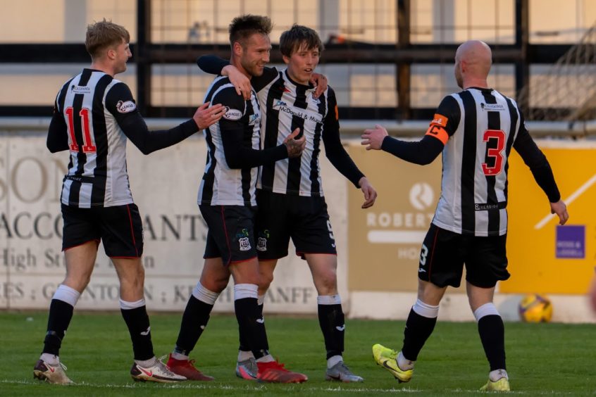 Elgin celebrate Brian Cameron's goal against Stirling Albion.  