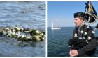 A piper played at Hopeman Harbour while a wreath was laid at sea to remember Prince Philip.