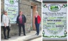 The displays have been used to brighten Mid Street in Keith. Pictured: Strathisla Regeneration Project chairwoman Rhona Patterson and directors Adele Williams and Linda Riggall.. Keith. Supplied by Jason Hedges/DCT Media Date; 19/04/2021