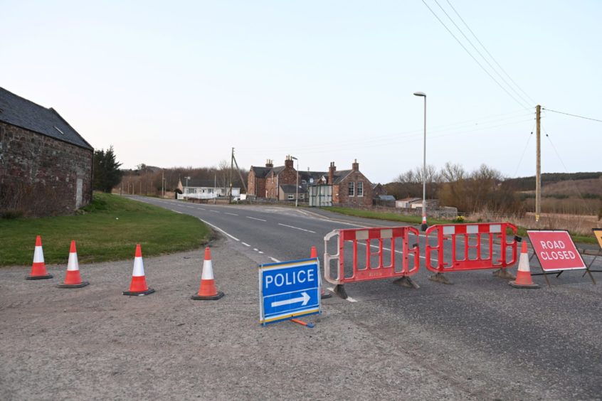 A947 was closed between Fyvie and Turriff near Birkenhills.