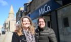 Mark Morgan European Director of Stella's Voice and Sharon Morgan Finance Manager of Stella's voice outside their new shop in Fraserburgh.
