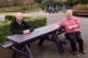 Friends of Victoria and Westburn Park Chairman Peter Stephen with Councillor Bill Cormie at Victoria Park, Westburn Road, Aberdeen. New benches formerly used as part of Spaces For People have been added to the sensory garden in the park.
Pictured by Darrell Benns on 13/04/2021