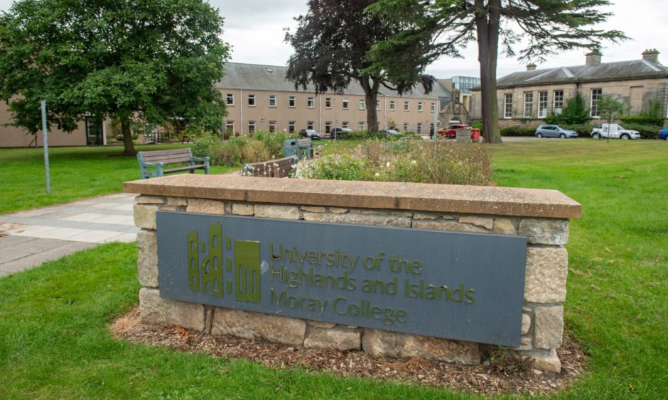 Signage outside Moray College UHI in Elgin.