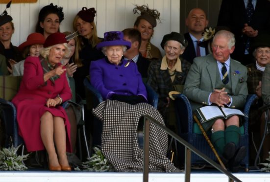 The Duchess of Rothesay, the Queen and the Duke of Rothesay at the Braemar Gathering in 2019. Picture by Kenny Elrick