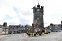 Dufftown clock tower in the centre of the village at the junction of Balvenie Street and Conval Street.