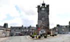 Dufftown clock tower in the centre of the village at the junction of Balvenie Street and Conval Street.