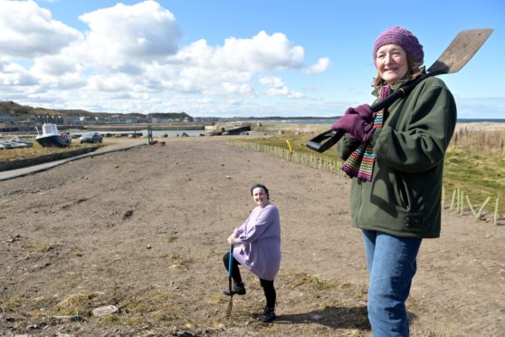 Members of the Portgordon Garden Group's Johanna Summers and Lindsay Mayo at the site where proposed community garden will be.