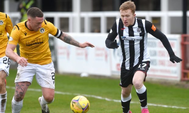 Elgin City's Conor O'Keefe (right) on the attack against Edinburgh City.