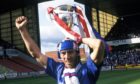 Mark Hateley celebrating the 1990-91 league title triumph following victory over Aberdeen.