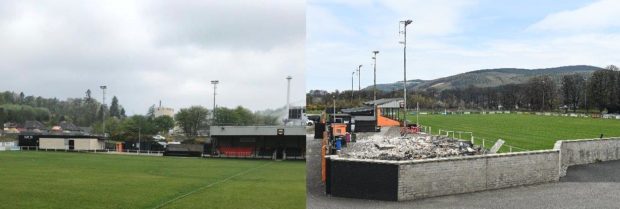Before and after pics of the old boardroom at Rothes Football Club.