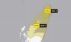 The yellow weather warning for northern Scotland which will come into effect at 7pm, and the current yellow warning for Shetland which is set to expire at 5pm.