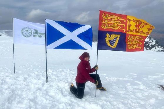 The Royal Standard and Scottish and Outward Bound Trust flags are flown on top of Ben Nevis  in tribute to the Duke of Edinburg