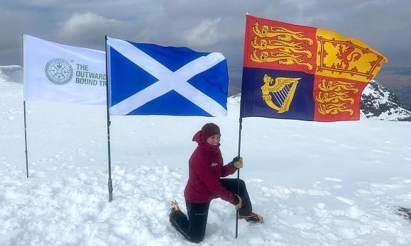 The Royal Standard and Scottish and Outward Bound Trust flags are flown on top of Ben Nevis  in tribute to the Duke of Edinburg