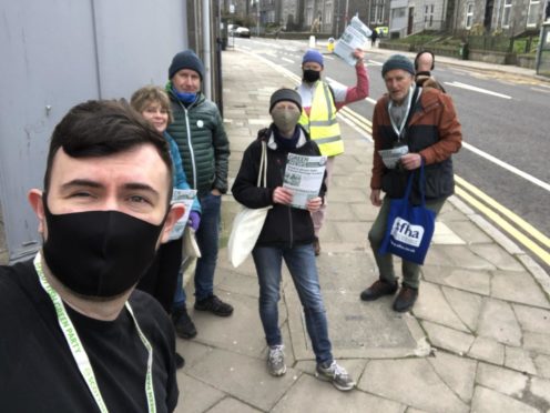 Guy Ingerson, left, along with Green Party leafleters in Aberdeen.