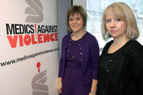 Medics Against Violence director Christine Goodall with Nicola Sturgeon at a past event in Kilmarnock. www.universalnewsandsport.com.