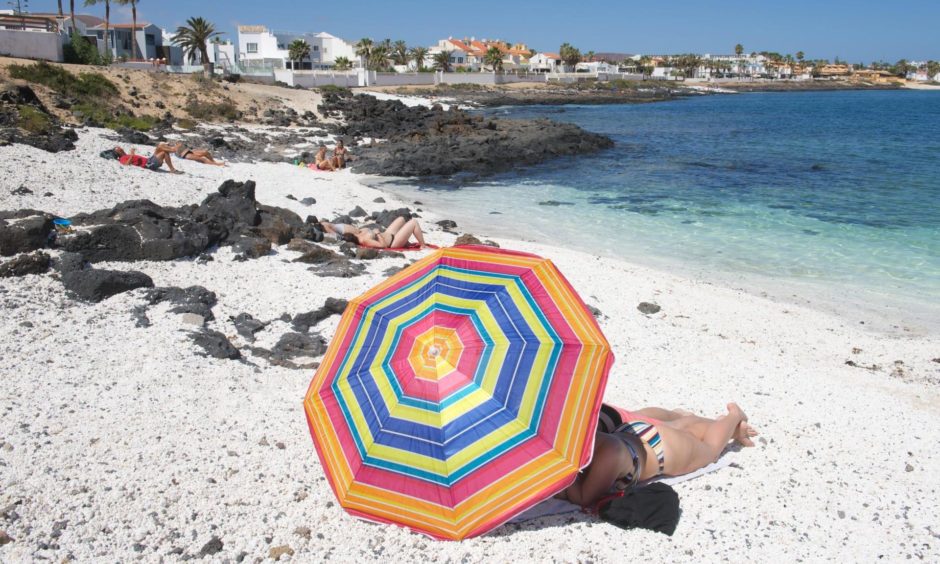 The beach of Corralejo on Fuerteventura in the Canary Islands, Spain.