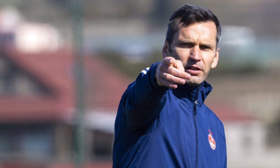 Aberdeen manager Stephen Glass during a training session at Cormack Park.