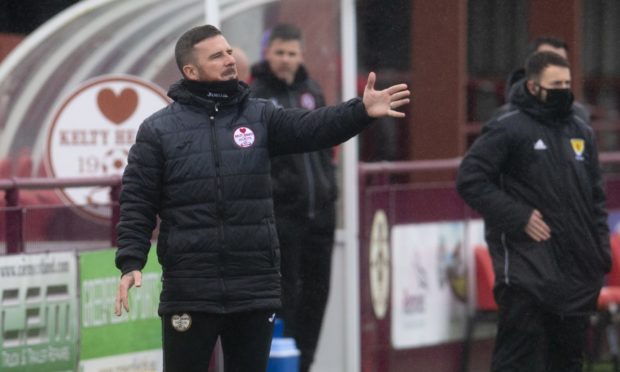 Kelty Hearts manager Barry Ferguson urges his side on against Brora Rangers in last weekend's pyramid play-off. Photograph by Craig Foy/SNS Group