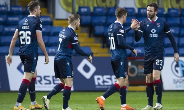 Ross County celebrate Blair Spittal's goal against Hamilton