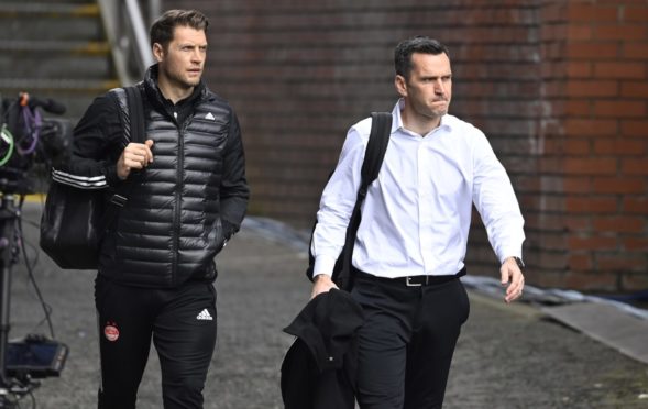 Dons boss Stephen Glass with assistant Allan Russell at Ibrox