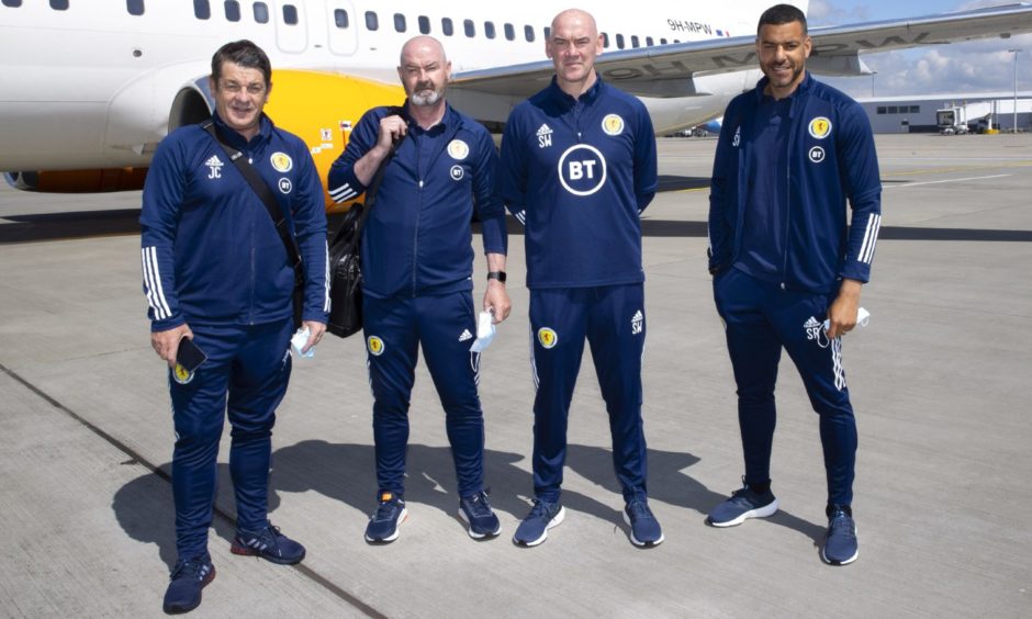 Scotland national team coaches John Carver, Steve Clarke, Stevie Woods and Steven Reid.