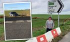 Bollards erected after 'number' of cars overshoot Aberdeenshire junction and end up in field. Cllr Gillian Owen pictured next to the bollards.
