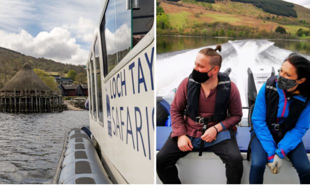 Gayle enjoys a crannog cruise on Loch Tay with guide Rich Hiden.